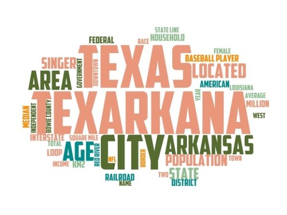 Texarkana Typography Tie Dye: A Hand-Drawn Word Cloud for Creative Projects